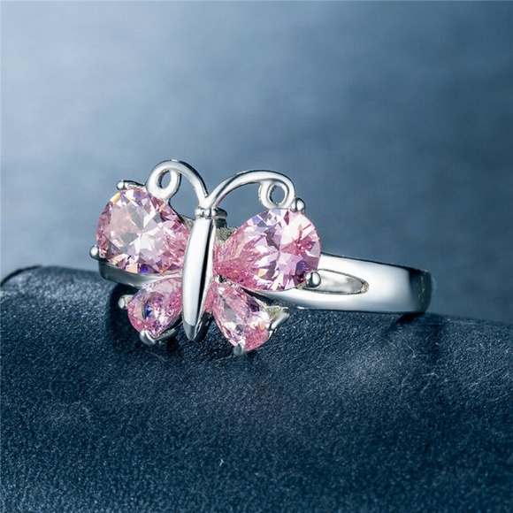 Butterfly 925 Silver Pink Sapphire Ring Size 9 - Picture 4 of 5